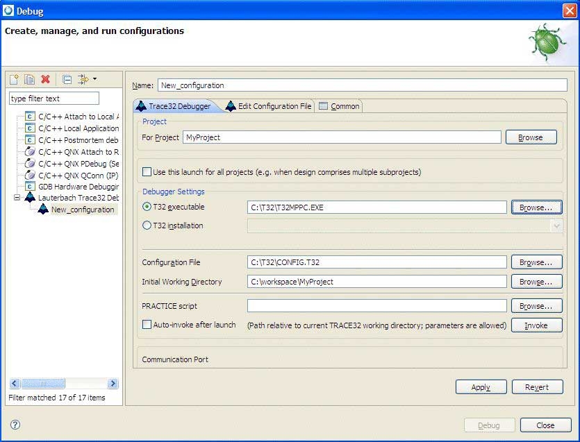 Lauterbach Trace32 Debugger launch configuration