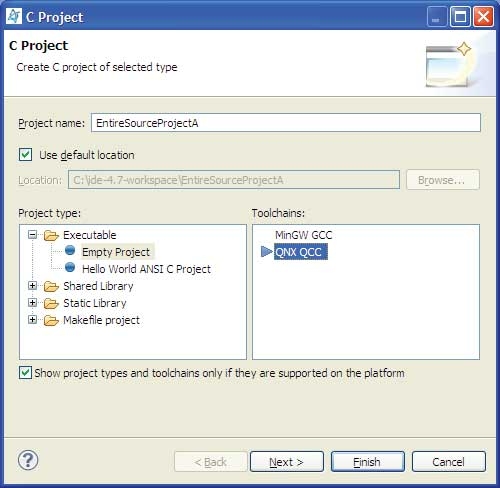 Select a template for a project type