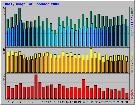Daily usage for December 2008